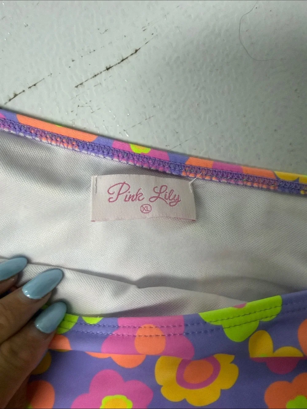 High Waisted Purple Floral Bikini Bottoms Neon Flower Print Size XL - PINK LILY
